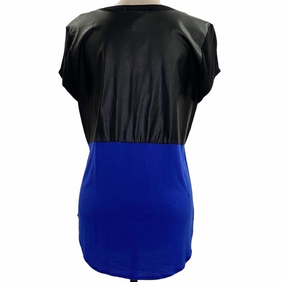 ARDEN B Color Block Black Faux Leather Blouse L - Picture 3 of 9
